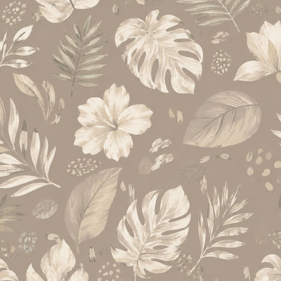 Papier peint auto-adhésif mural taupe à motif floral brun beige beige style campagne avec papier autocollant amovible pour armoires de cuisine de chambre à coucher 17,7 po x 118 po