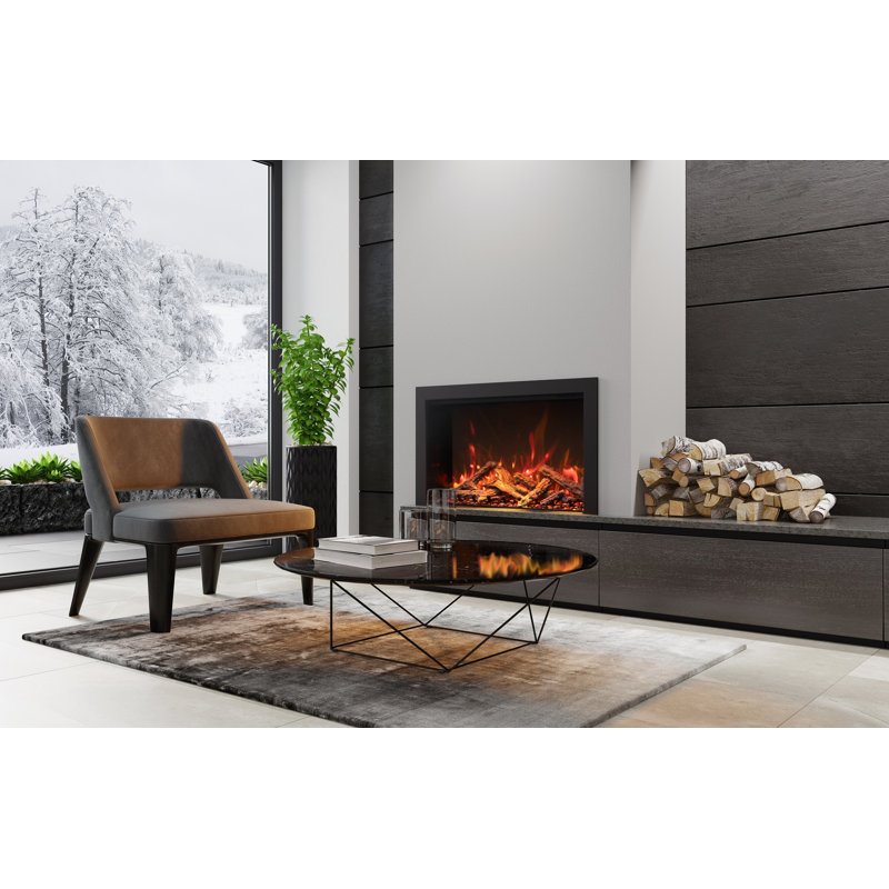 47.25'' Black Electric Fireplace with Glass Inlay