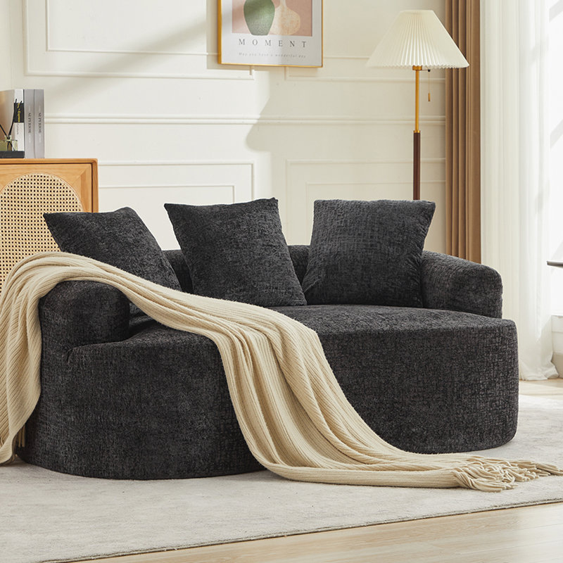 Causeuse incurvée, petit canapé en chenille avec 3 coussins, canapé profond pour appartement, salon, aucun assemblage requis