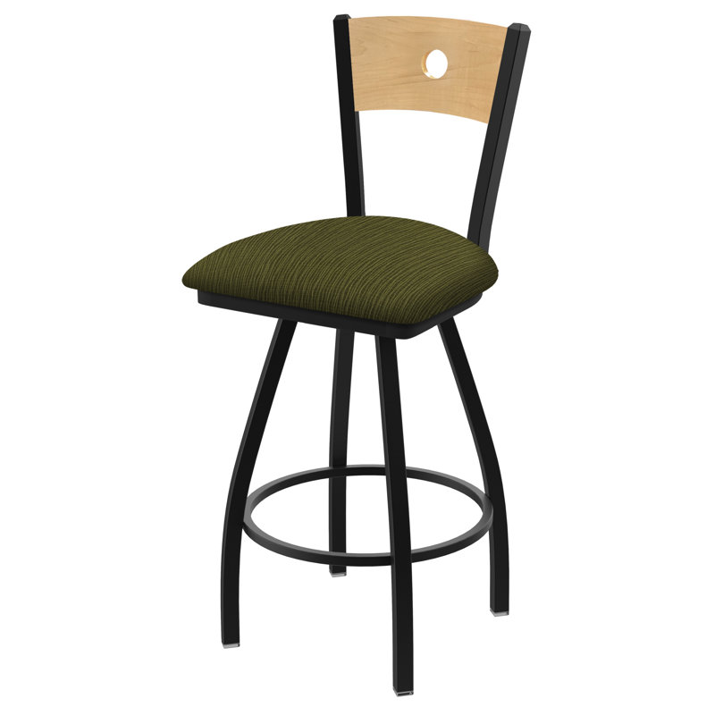 Tabouret pivotant Voltaire, Chêne naturel, Siège Graph perroquet / dossier en érable nature, Noir froissé
