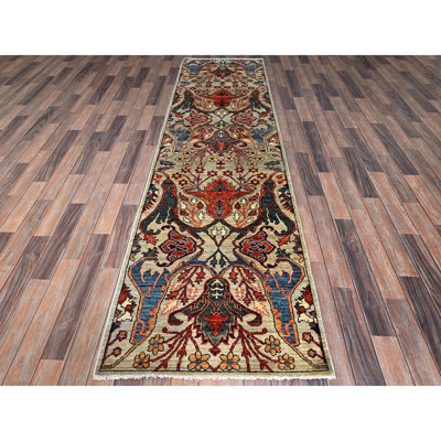 2'9"x9'10" Castle Gray, Bijar Garus Design, Aryana Grade, Vegetable Dyes, Soft Pile, High Mountain Wool, Hand Knotted, Densely Woven, Runner, Oriental Rug