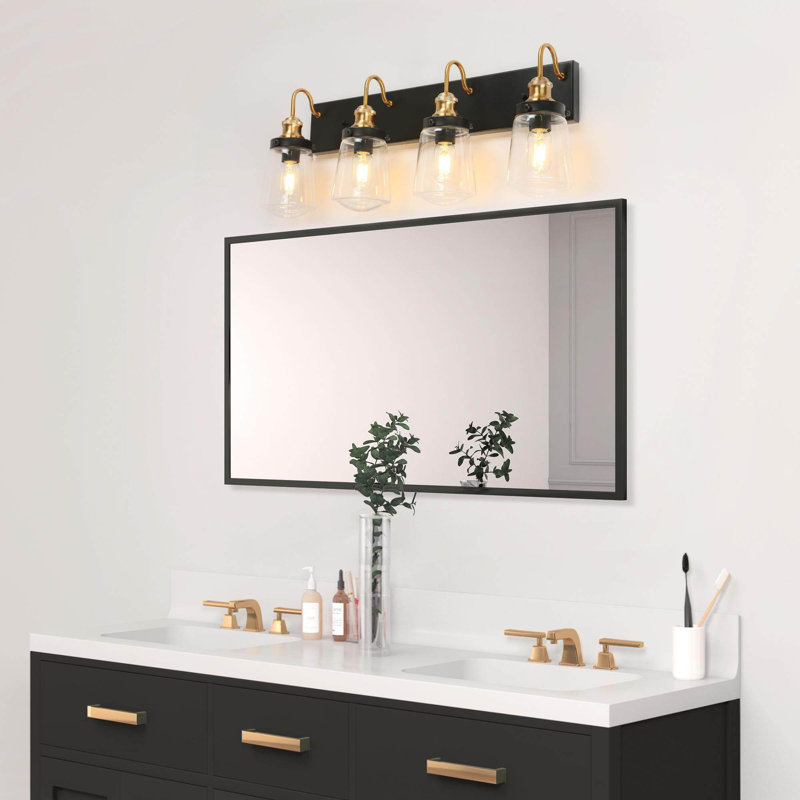 Éclairage pour salle de bain à 3 lumières à intensité variable noir / laiton Abinayan, 4 lumières