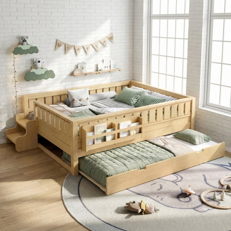 Lit multifonctionnel pour enfants en pleine croissance, Lit double, Clair naturel