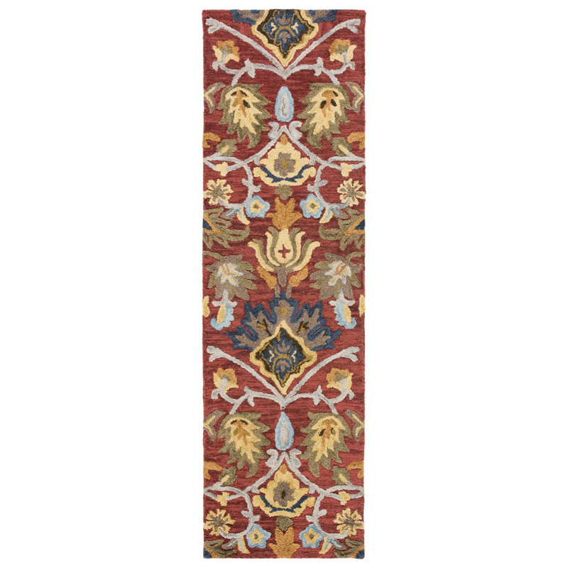 Tapis floral en laine touffeté à la main Haimes, Red/Orange, Tapis de couloir 2 pi 3 po x 22 pi
