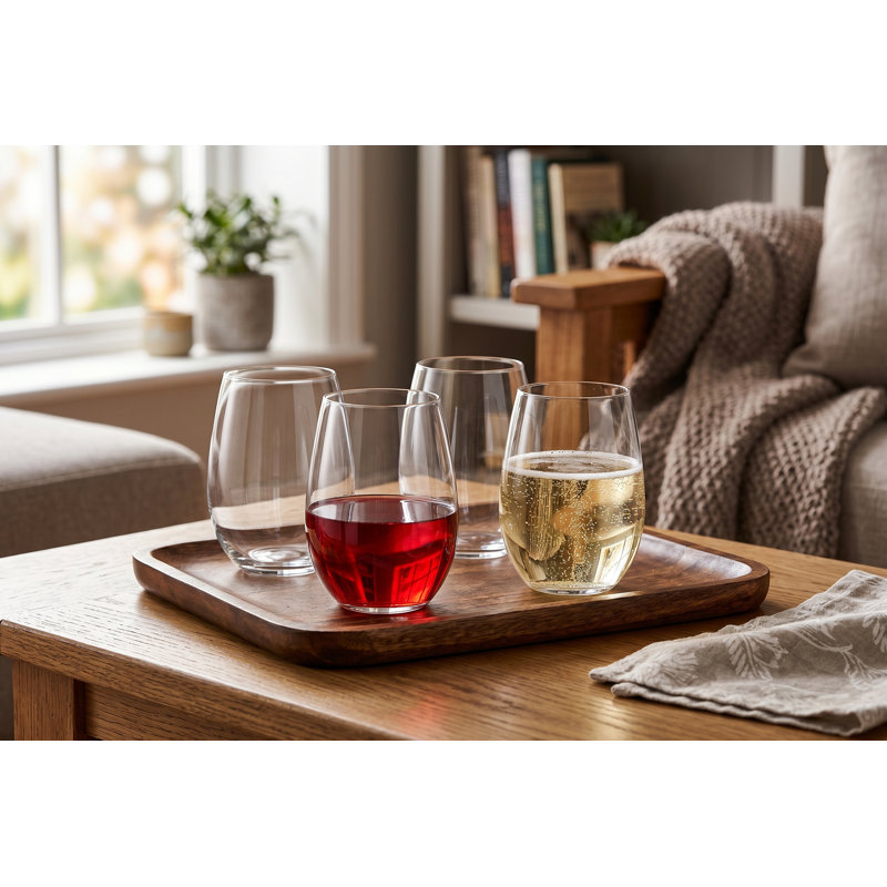 Ensemble de 4 verres à vin sans pied Marta - grands gobelets tout usage de 580 ml (19,6 oz) pour le vin rouge et blanc, les cocktails et l'eau