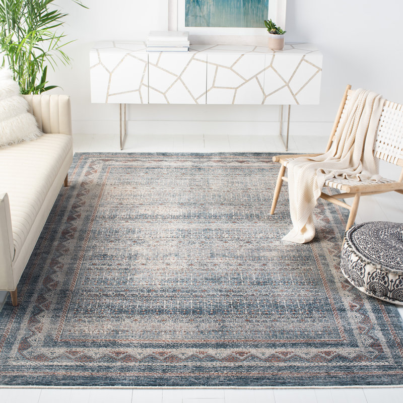 Tapis bleu marine / gris Southwestern, Rectangle 9 pi 8 po x 13 pi