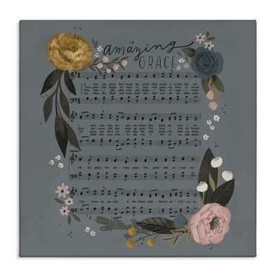 Amazing Grace Floral Hymn Canvas Wall Art by Loni Harris