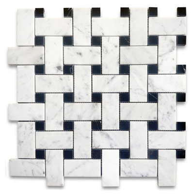 12 in. x 12 in. Basketweave Polished Marble Tile
