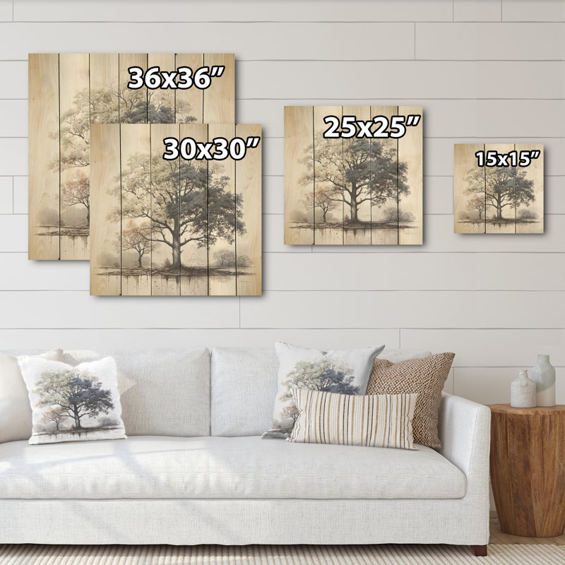 Élégance subtile d'un arbre monochrome - Art sur bois en pin naturel, H 15 po x l 15 po
