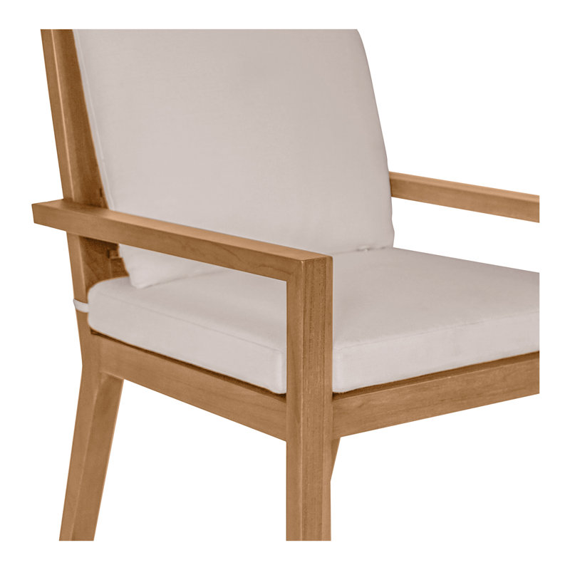 Chaise de salle à manger d'extérieur, dossier à lattes, teck massif, mousse à séchage rapide