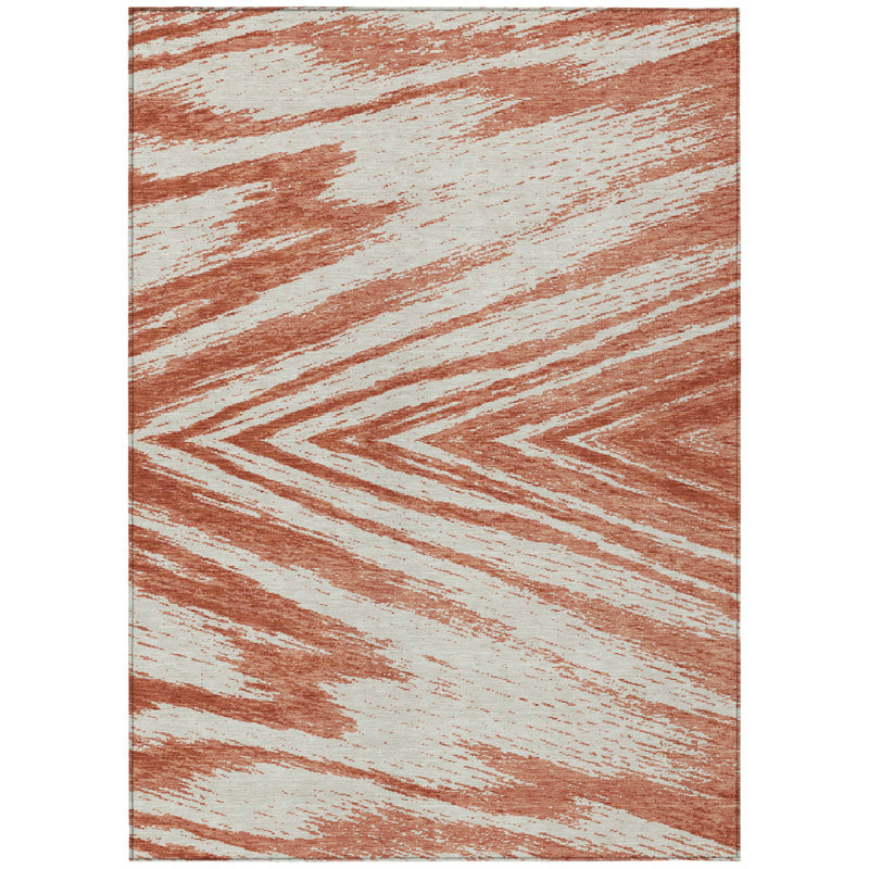 Tapis d'extérieur lavable abstrait saumon et ivoire 10 pi x 14 pi