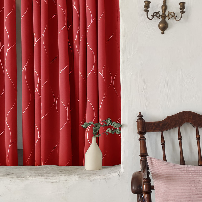 Seligman Wave Foil Printed Room Darkening Thermal Curtains, Width 168 x Drop 138 cm, Red