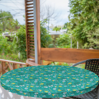 East Urban Home Floral Fitted Round TableclotDark Seafoam and Multicolor 83890