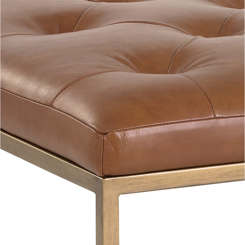 Endall Square Leather Ottoman, Marseille Camel Top Grain Genuine Leather