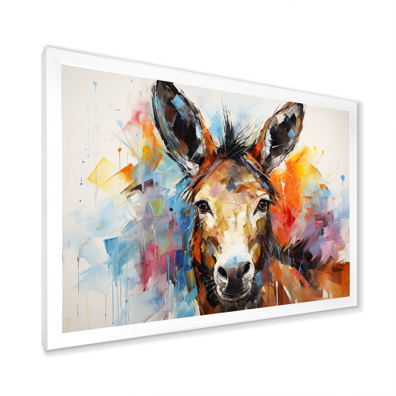 «Abstract Donkey Reverie», art mural sur toile, Cadre d'angle fermé blanc, H 34 po x l 44 po x P 1,5 po