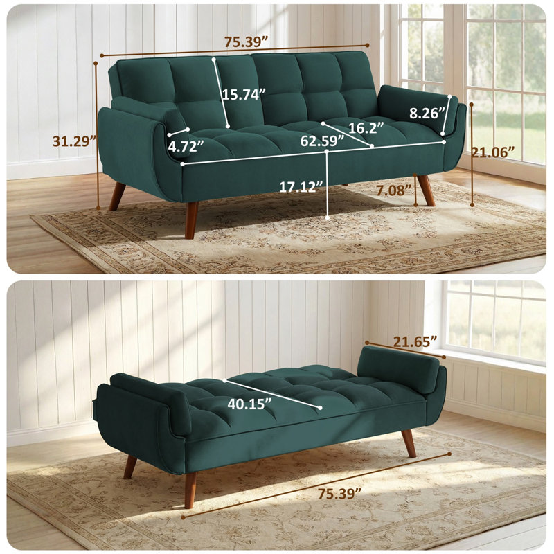 75" Convertible Sleeper Sofa Bed, Reclining Futon Couch, Folding Small Loveseat Couches For Living Room,Office,Apartment