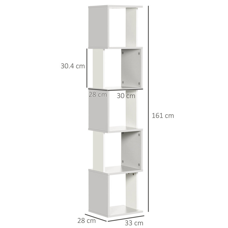 Lorentzen 161cm H x 33cm W Geometric Bookcase, Grey/White