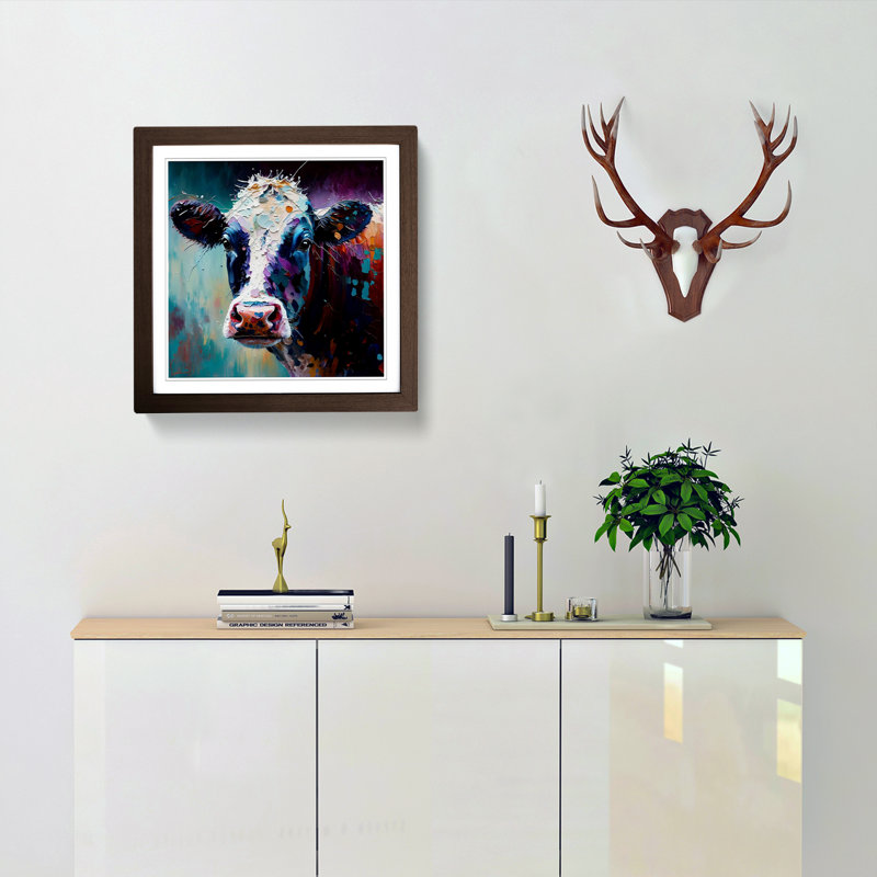 Cow Palette Knife Painting - Framed Print, Walnut