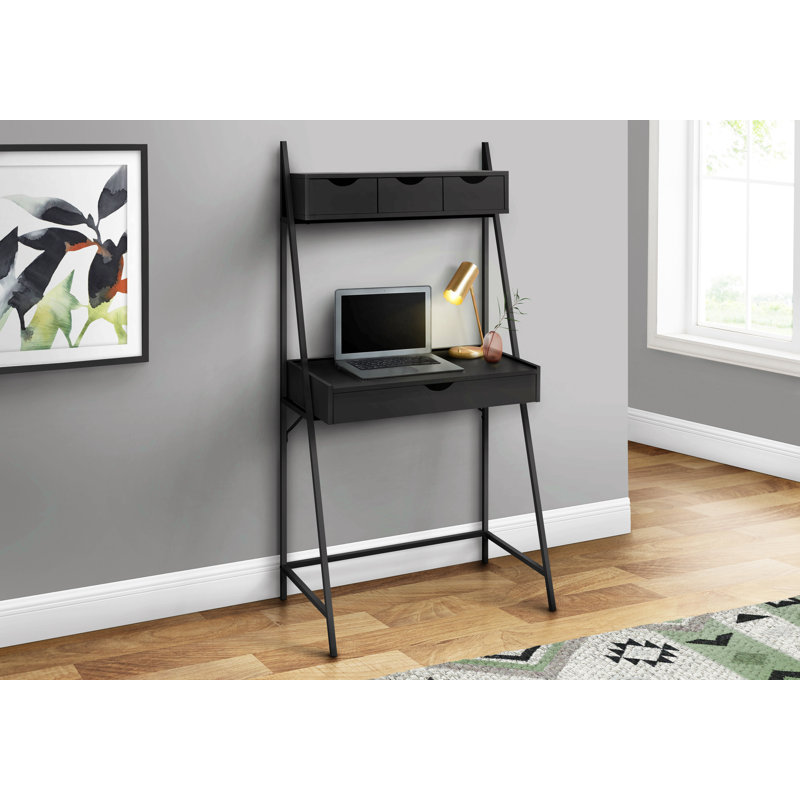 Bureau d'ordinateur, bureau personnel, ordinateur portable, incliné, tiroirs de rangement, L 32 po, travail, stratifié, métal noir, contemporain, moderne