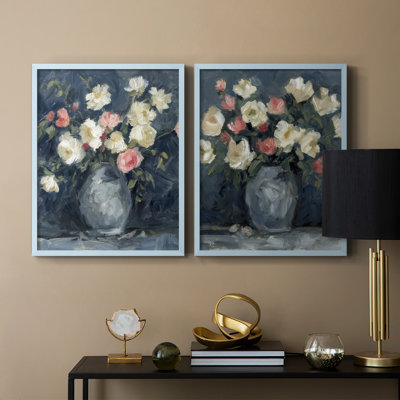 Impression florale Impasto I - impression encadrée de qualité supérieure - prête à être accrochée - aucun clou requis - aucun clou requis