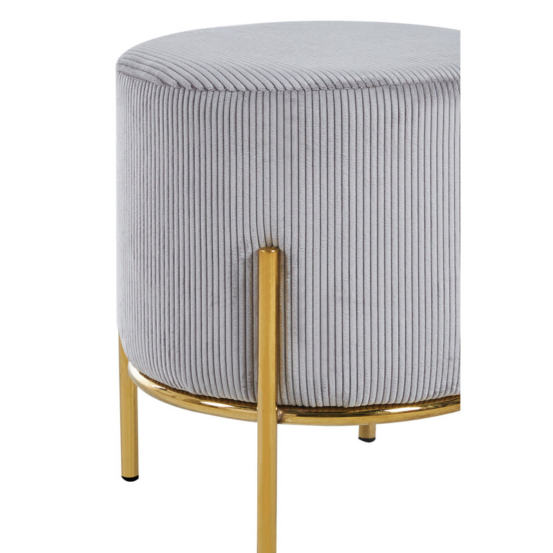 Tympanick 35cm Wide Round Solid Colour Footstool Ottoman, Light Grey,  Gold