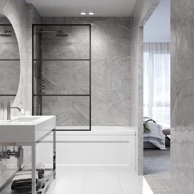 Pare-baignoire fixe avec verre à rayures 3/8 po Divide l 34 po x H 62 po