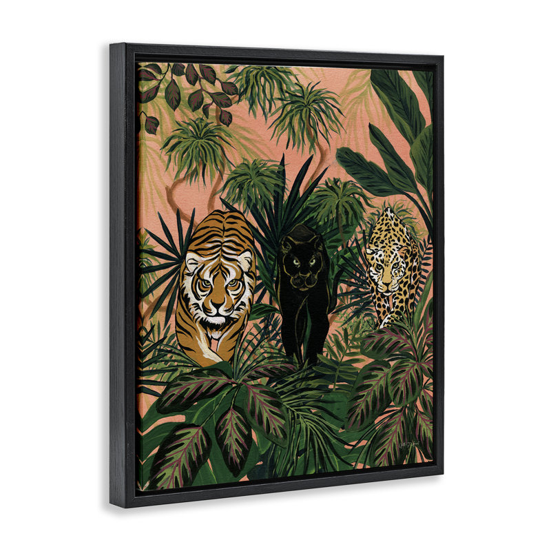  Boho Jungle Prowlers Floater Canvas Wall Art by Yvette St. Amant, H 21 po x l 17 po, Cadre flottant noir de jais