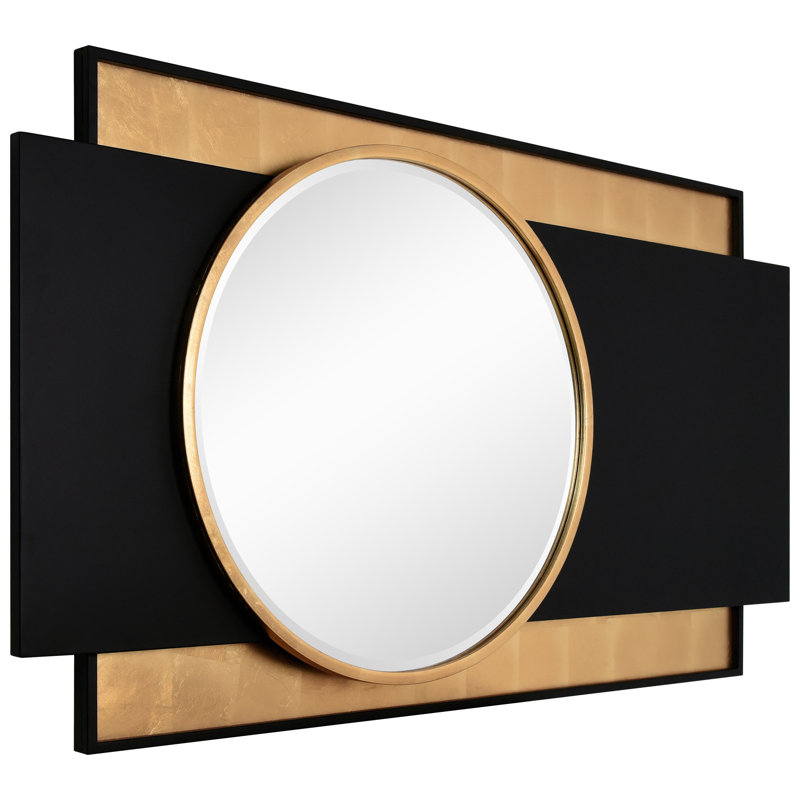 Modern Elegance Gold and Black Beveled Center Mirror Featuring a Black and Gold Foiled Iron Frame
