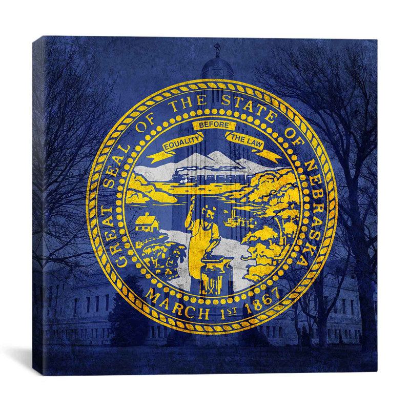«Flags Nebraska Capitol Building», impression sur toile, H 12 po x l 12 po x P 0,75 po, Pas de tapis, Toile tendue