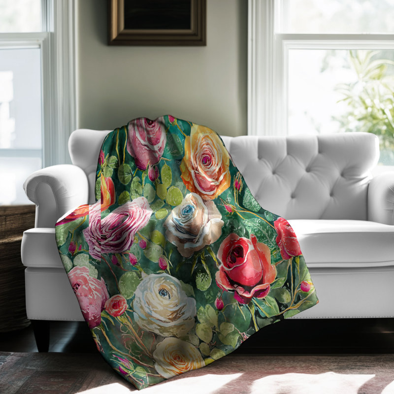 Motif Groovy - 1 pièce Sherpa Premium, Rose / orange / vert floral, Grand lit