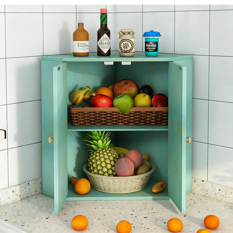 Boîte à pain de coin pour comptoir de cuisine, contenant de rangement à pain en bambou double couche, boîte de rangement à pain de grande capacité, bleu antique