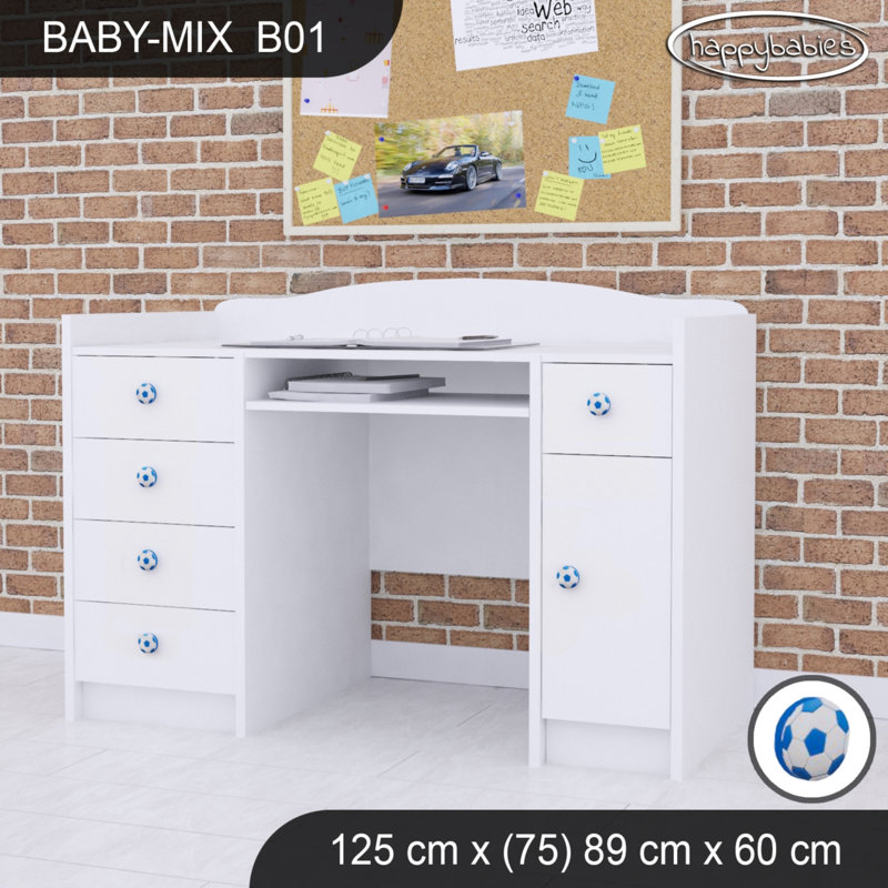 125cm Computer Desk, White/Navy