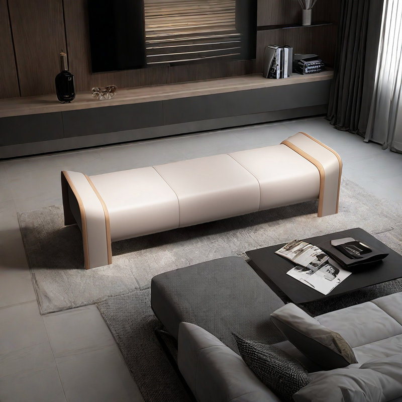 Banc rembourré en cuir Rupinder, Crème