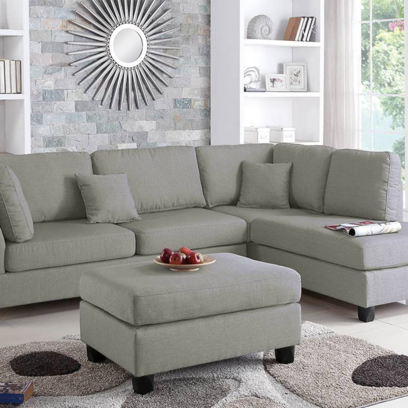 Reversible Sectional Sofa With Ottoman (Sectional), Grey Fabric