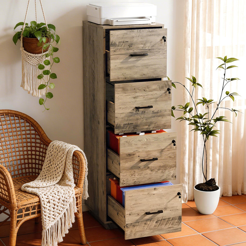 15 pouces en bois gaufré 4 tiroirs, Gris délavé