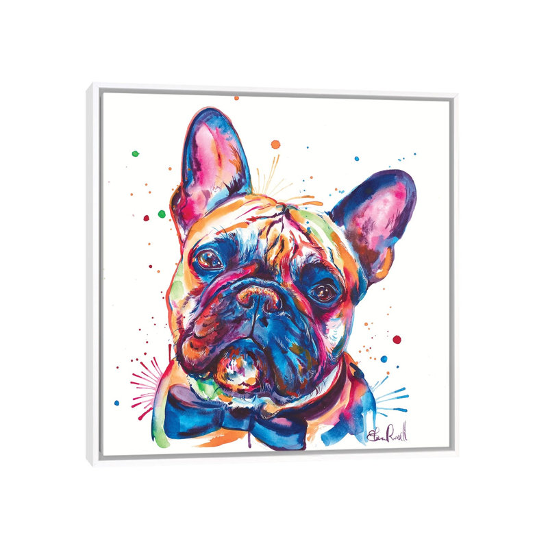 «Bowtie Frenchie» par Shaunna Russell - reproduction d'art, H 18 po x l 18 po x 1,5 po, Toile blanche encadrée, Sans mat