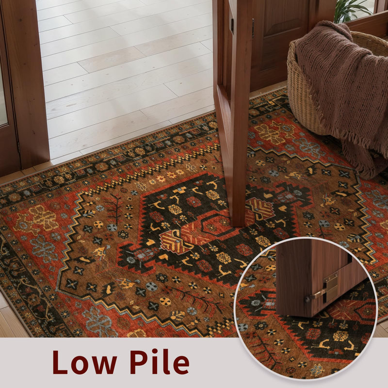 Tapis oriental lavable à poils courts de la collection Oriental Performance, antidérapant et antidérapant, Rectangle 2'x 3'