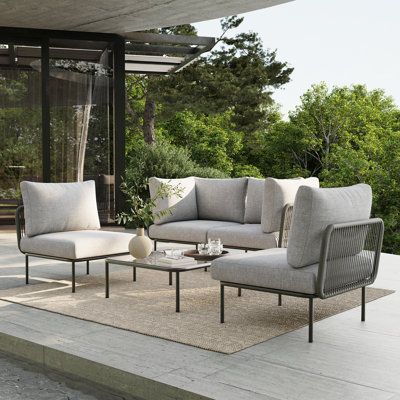 Ensemble de meubles de patio en aluminium 5 pièces Ebern Designs, canapé modulaire moderne avec table basse et coussin de mise à niveau