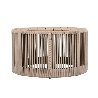 Outdoor Rattan rope & Acacia Wood Coffee Table - Patio Balcony Furniture for Garden, Yard, Balcony - Weather Resistant(Rope Beige, Natural Iron)