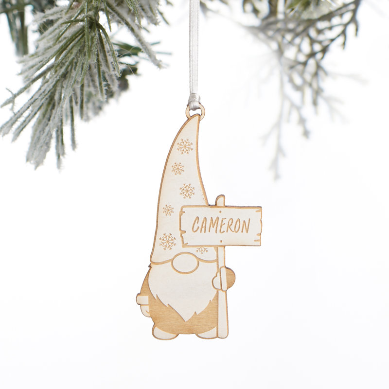Ornement en bois personnalisé Christmas Gnome, Blanc, Oui