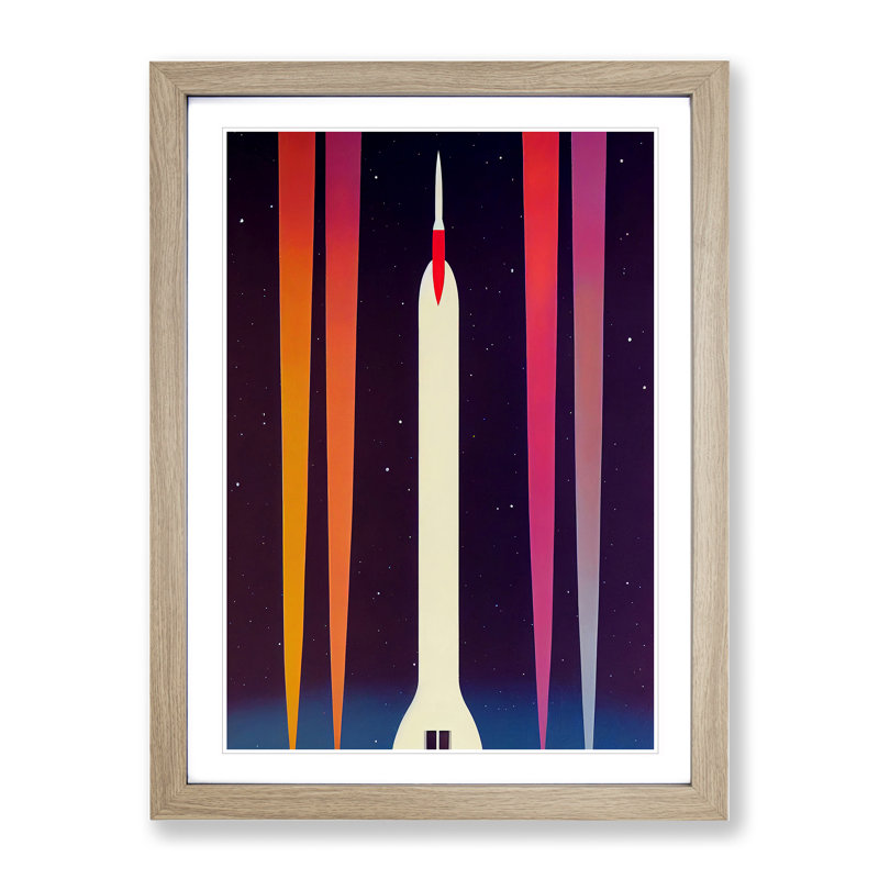 Artsy Spaceship Rocket - Wall Art, 46cm H x 34cm W, Oak Framed