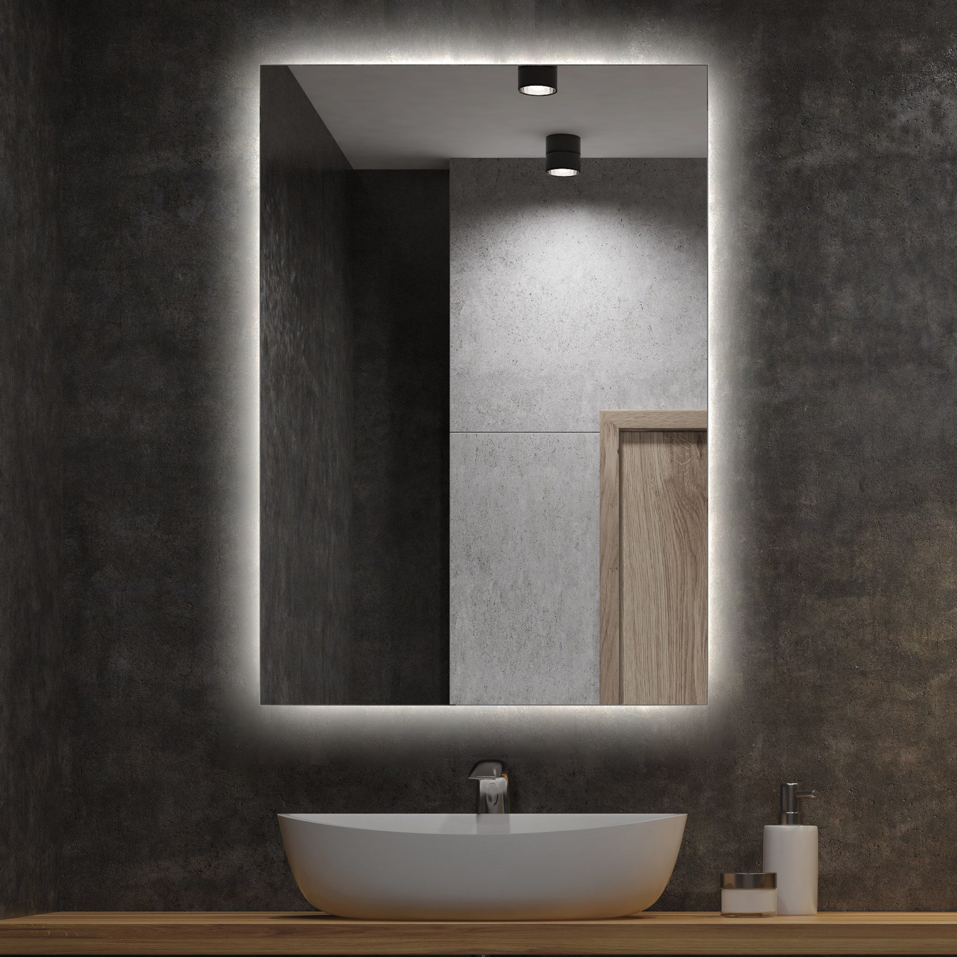 Square bathroom store mirror with light