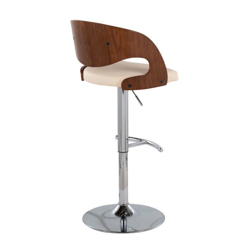 Tabouret de bar ajustable Pino, Crème / argent / noyer, 3