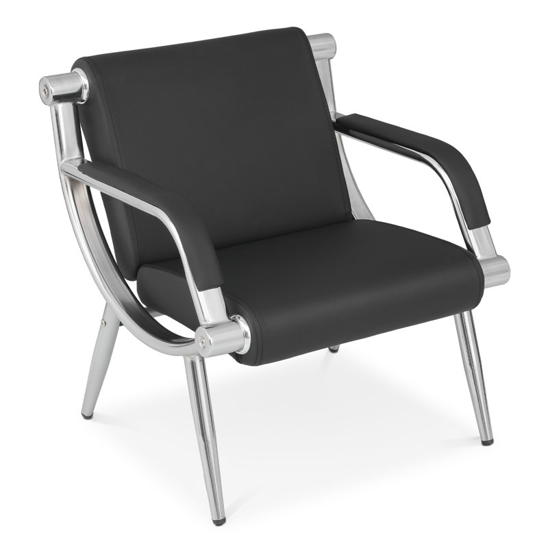 Black Faux Leather Reception Chair with Iron Frame