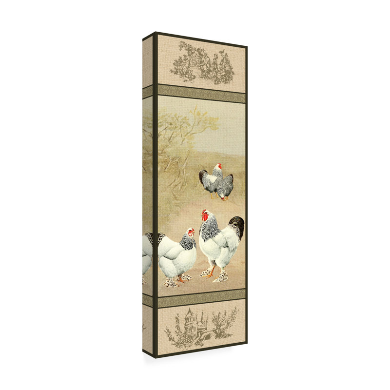 Art mural sur toile tendue - Gail Fraser «Provence Poulet - panneau vertical 1 pi» pour décoration de salon, de chambre à coucher ou de bureau - 10 x 32