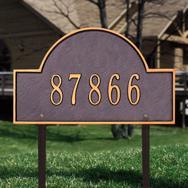 1-Line Lawn Address Sign, Bronze and Gold, Yes