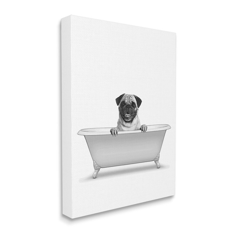 «Pug Dog In Tub Bathroom Pet», impression sur toile, H 40 po x l 30 po x P 1,5 po