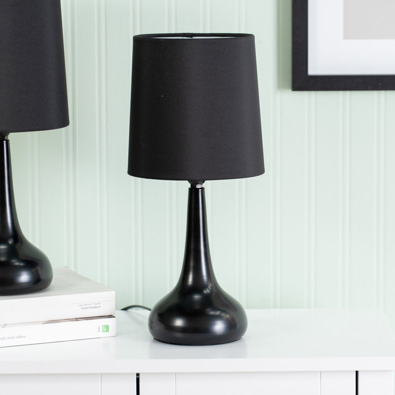 Riorita Pair of Chrome Touch Table Lamps with Fabric Shade and LED Bulbs, No, Black, Matt Black