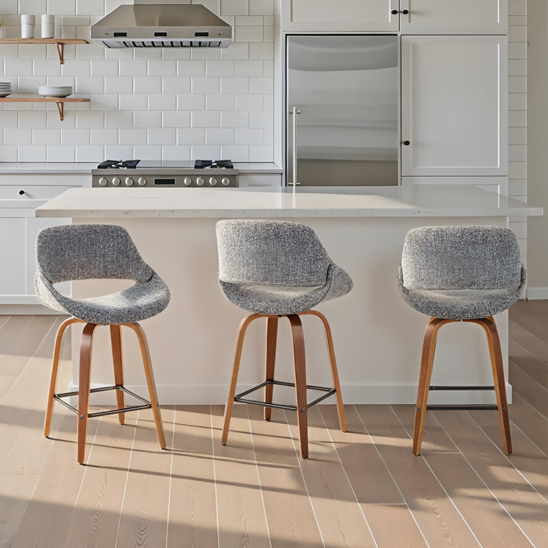 Najrin Upholstered Bar & Counter Stool with Square Footrest (Set of 2), Counter Stool (26" Seat Height), Gray