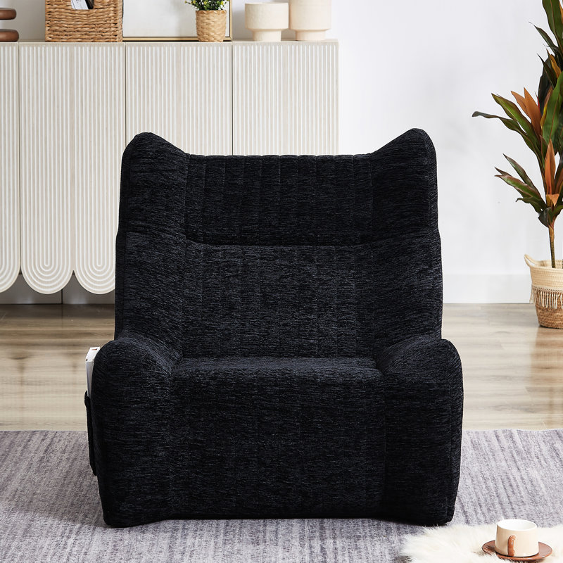 Comfy Chenille Bean Bag Chair For Adults With - Black High Resilience Sponge Lazy Floor , Suitable Office Relax Quality And Chenille, No Maintenance Required